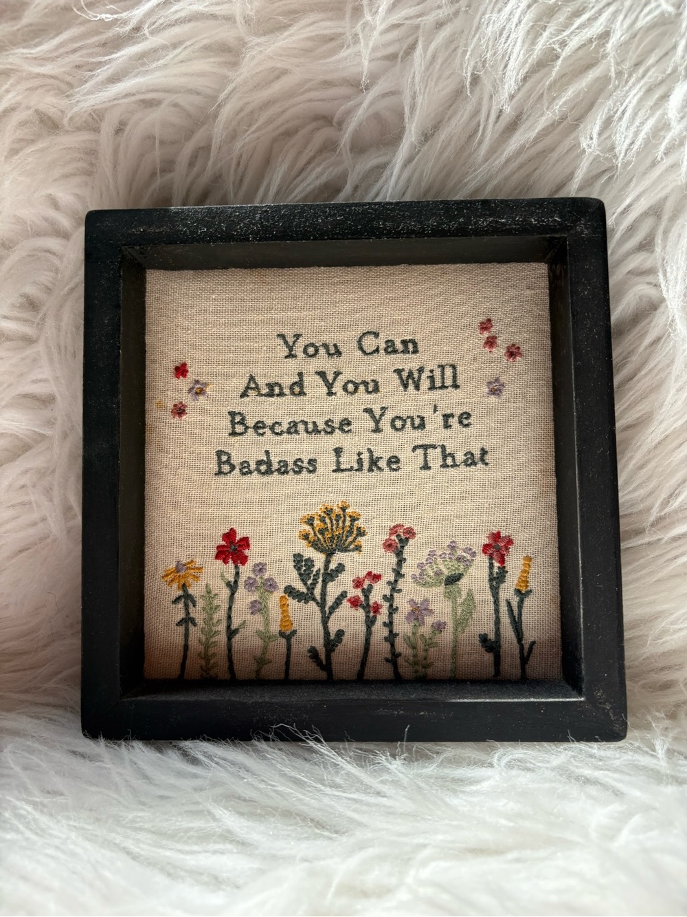 Primitives by Kathy Black Framed Embroidered Floral Motivational Art